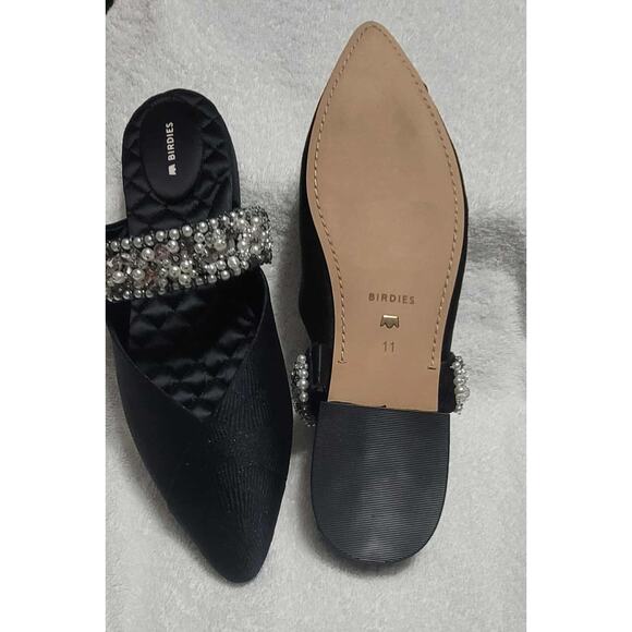 NWT Women's Birdies The Swan Black Satin Jacquard Beaded Cuff size 11 Glam - Picture 3 of 6